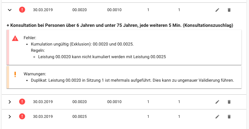 TARMED Validator: Fehler, Warnungen und Hinweise